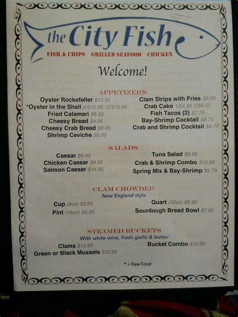 the city fish menu.
